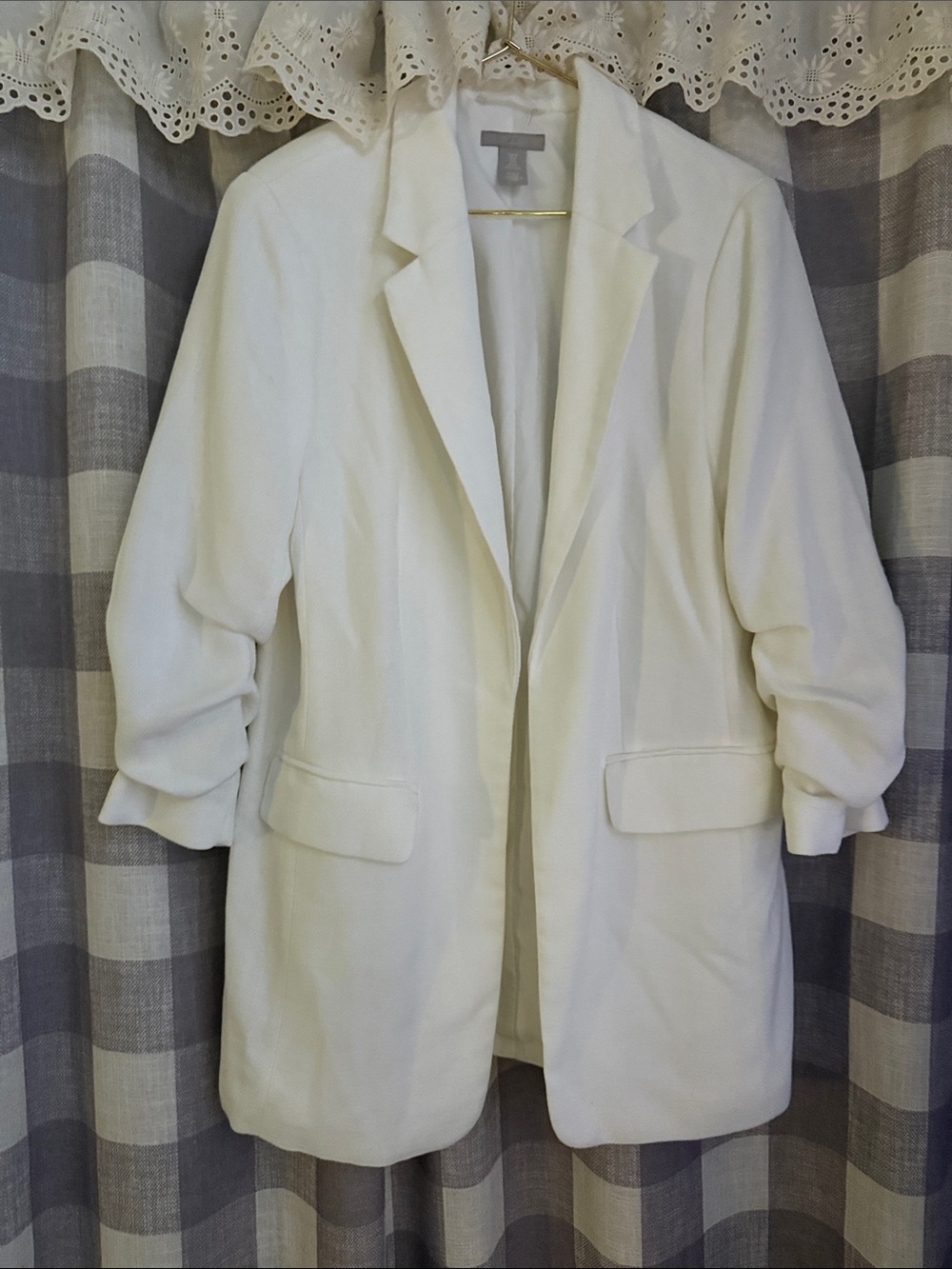 H&M Cream Open-Front Suit Blazer